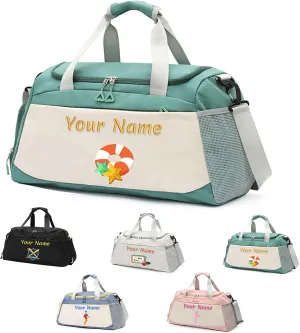 Personalized Gym Bag for Men and Women, Custom Embroidered Sport Duffel Bag, Weekend Travel Bag Overnight Bag - Add Your Text - with Wet and Dry Pockets & Shoe Compartment - Adjustable Shoulder Strap