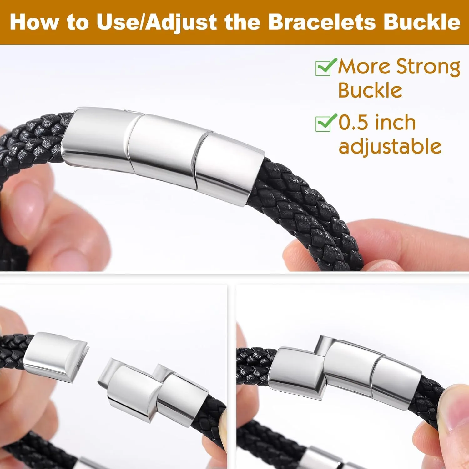 Personalized Leather Bracelets for Men, Dad Gifts for Fathers Day Custom Engraved Mens Bracelet with Name Customized Braided Leather Bracelets Gift for Him Husband Boyfriend (1-8 Beads)