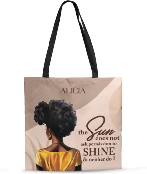 Personalized Tote Bag With Motivational African American Women, Custom Name Bags For Black Girls, Mom Afro Bags ID-0512-ALMV