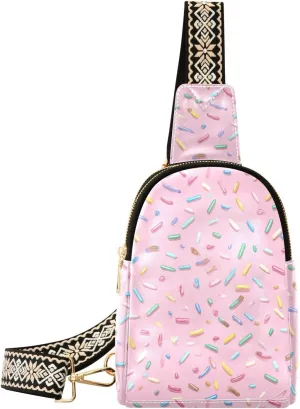 Pink Sugar Granule Trendy Leather Daypack for Women Small Crossbody Waist Pack with Jacquard Strap, Water-Repellent Finish Ideal for Daily Commute Festivals & Outdoors