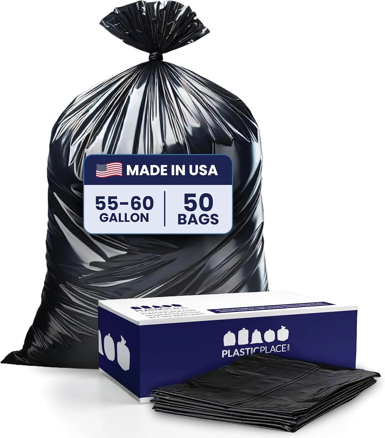 Plasticplace 55-60 Gallon Trash Bags │ 2.0 Mil │ Black Heavy Duty Garbage Can Liners │ 36” x 58” ,50 Count, Black (Pack of 1)