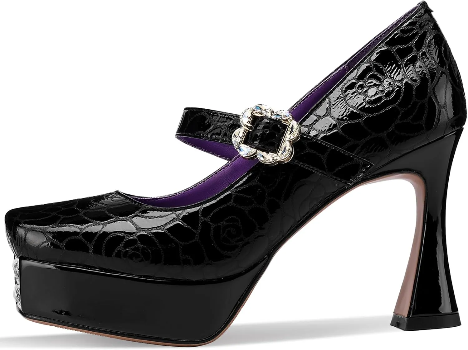 Platform Heels for Women Patent Leather Square Toe Closed Toe Chunky Block Pumps Comfortable Sexy Dressy Wedding Elegantes Wide Comfortable Tacones 4 Inch High Heels