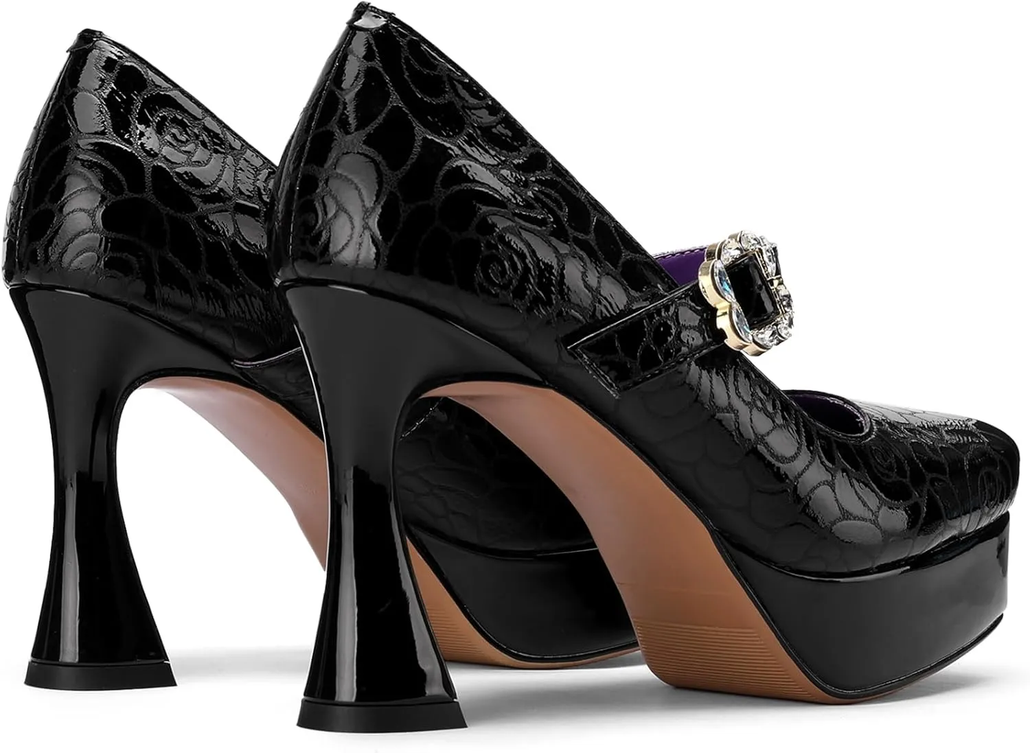 Platform Heels for Women Patent Leather Square Toe Closed Toe Chunky Block Pumps Comfortable Sexy Dressy Wedding Elegantes Wide Comfortable Tacones 4 Inch High Heels