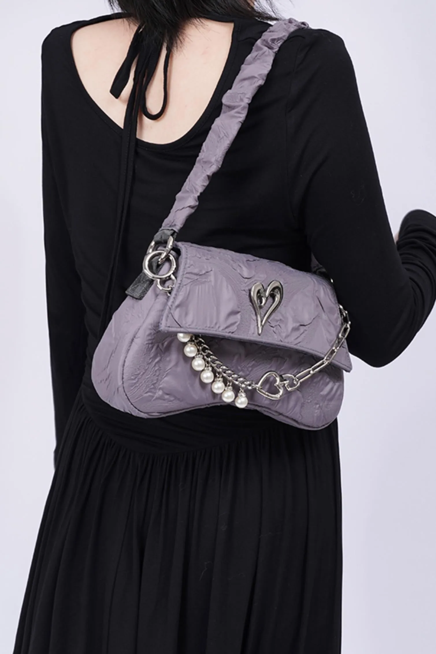 Pleated Pearl Crossbody Bag