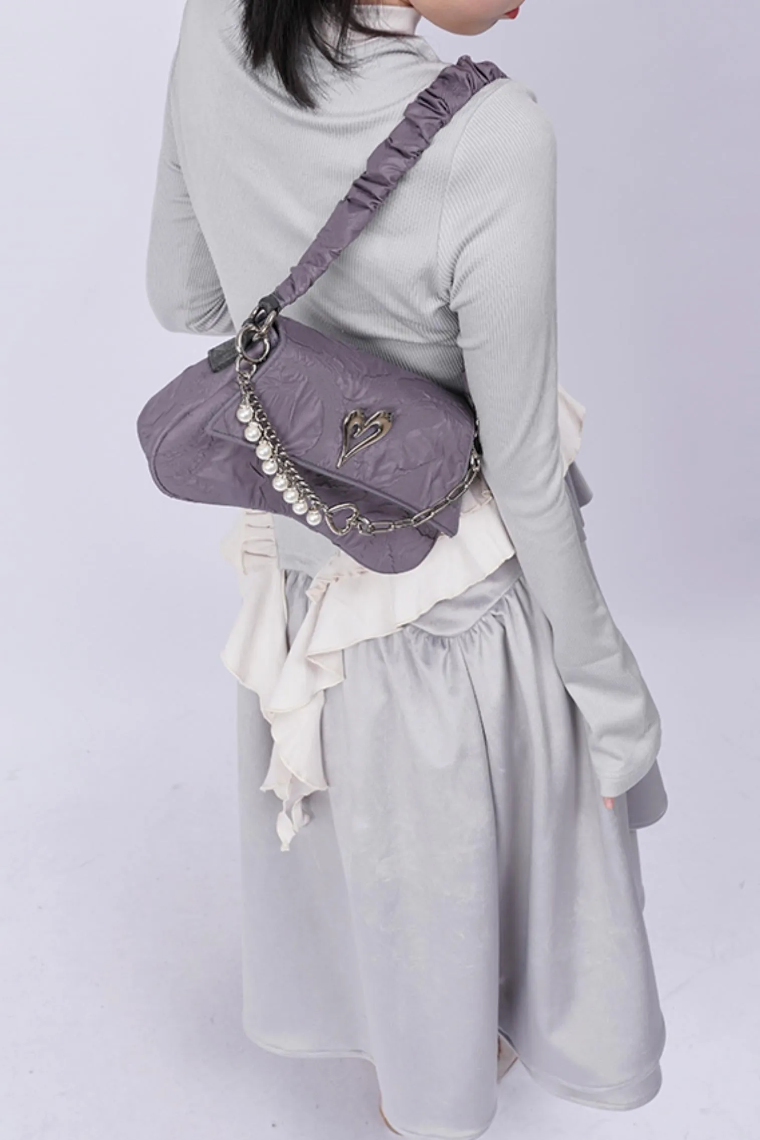 Pleated Pearl Crossbody Bag