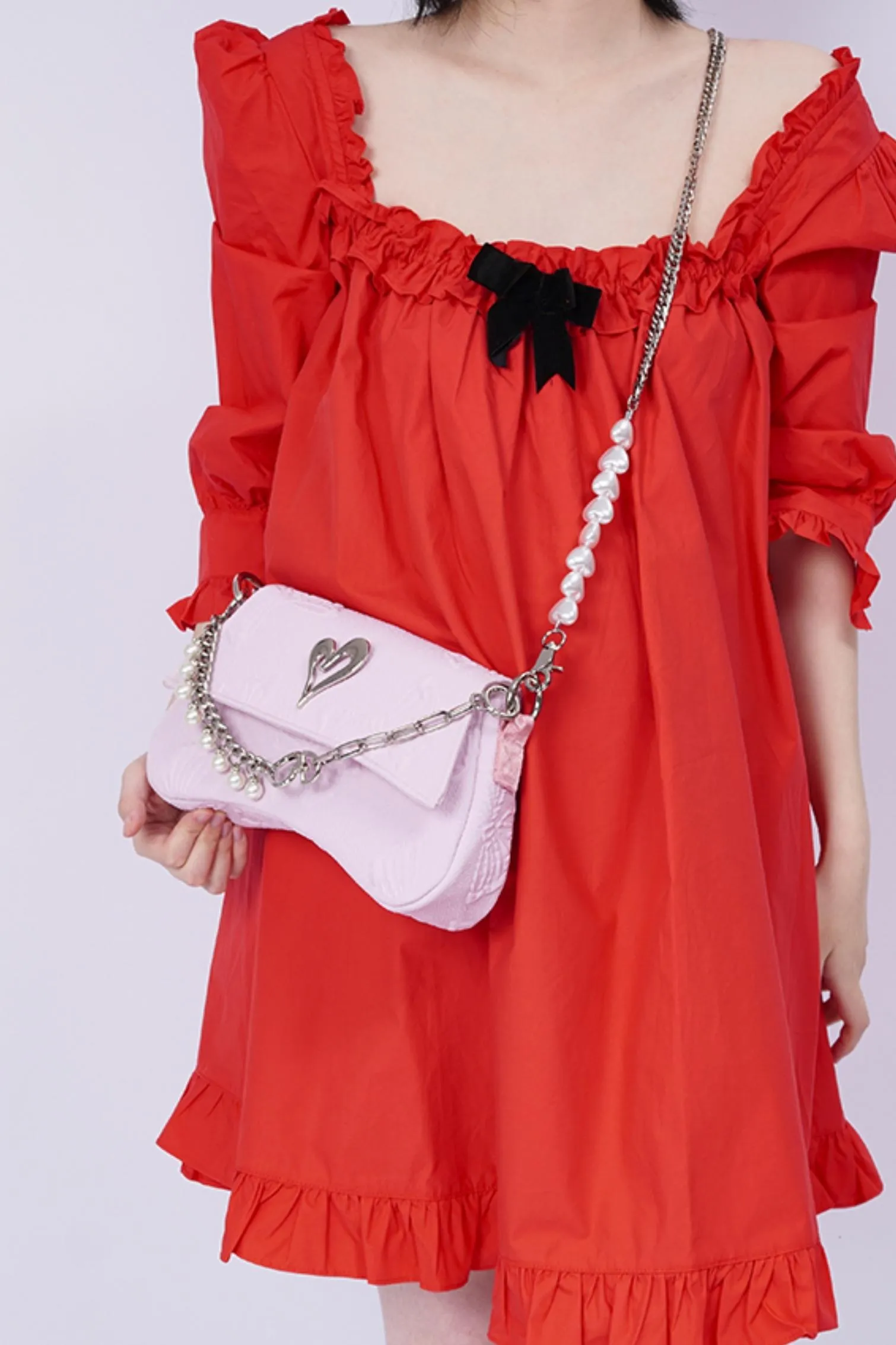 Pleated Pearl Crossbody Bag