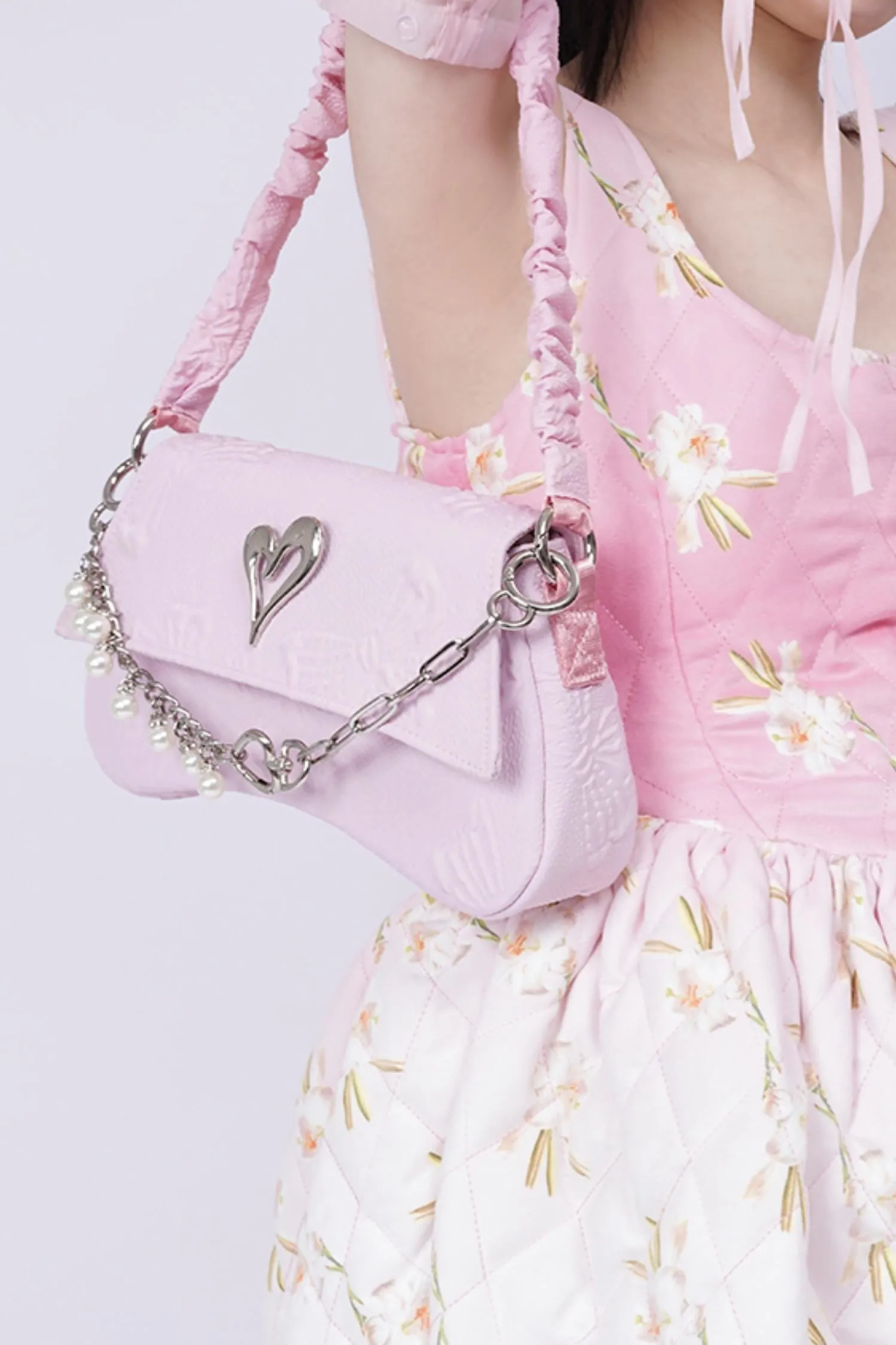Pleated Pearl Crossbody Bag