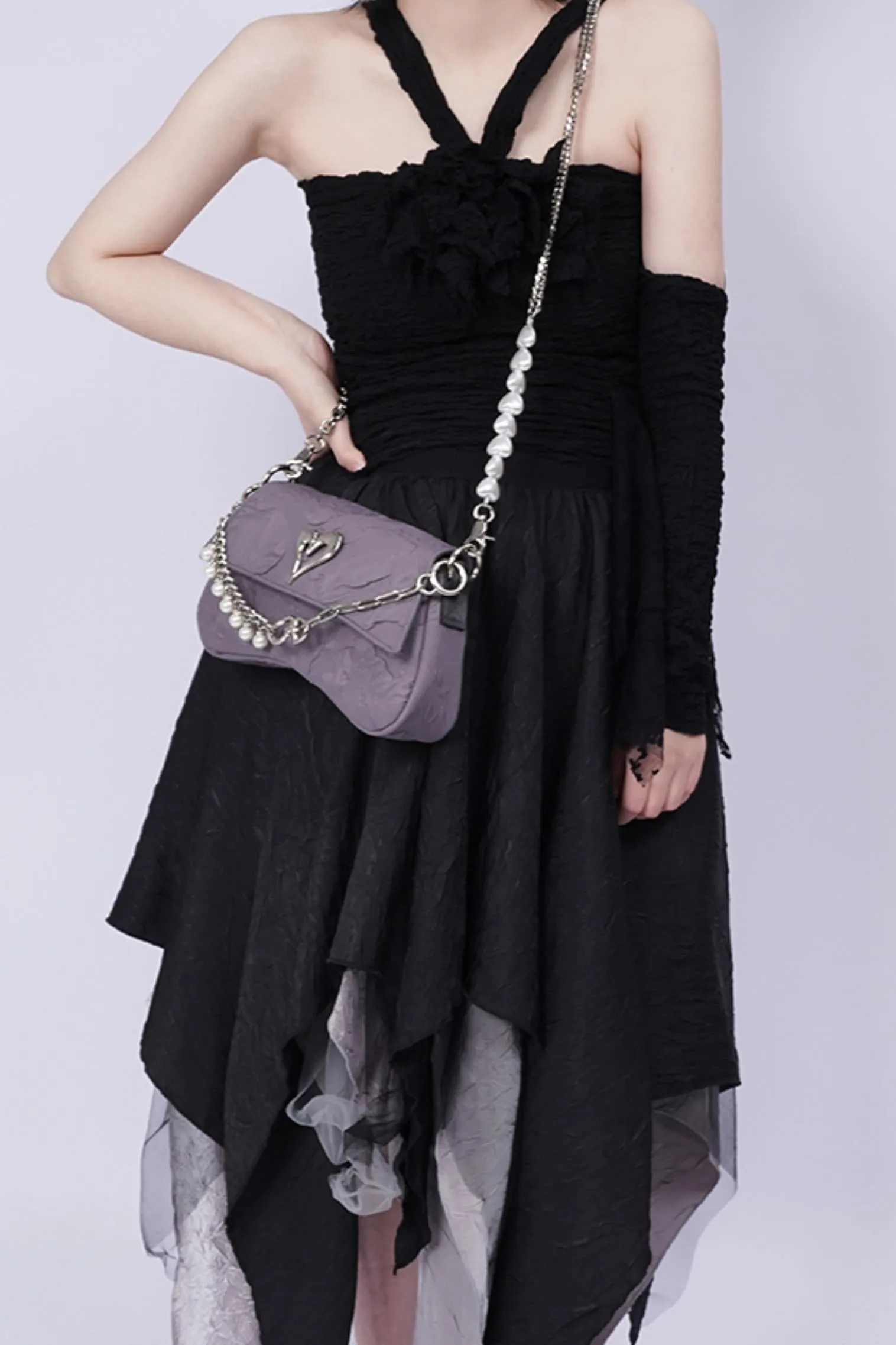 Pleated Pearl Crossbody Bag