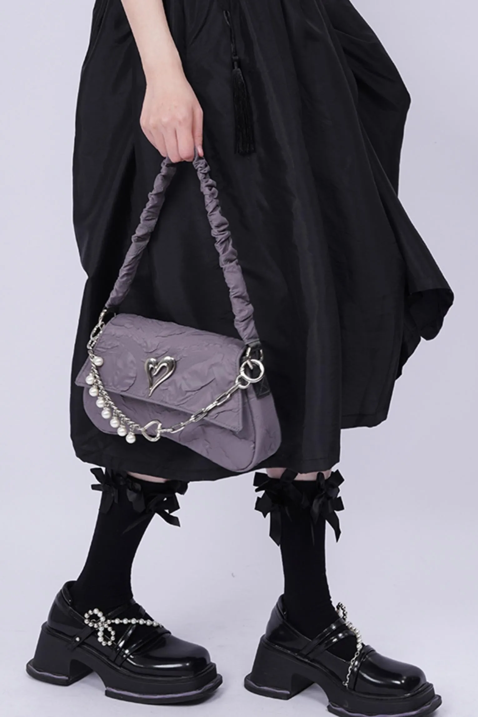 Pleated Pearl Crossbody Bag