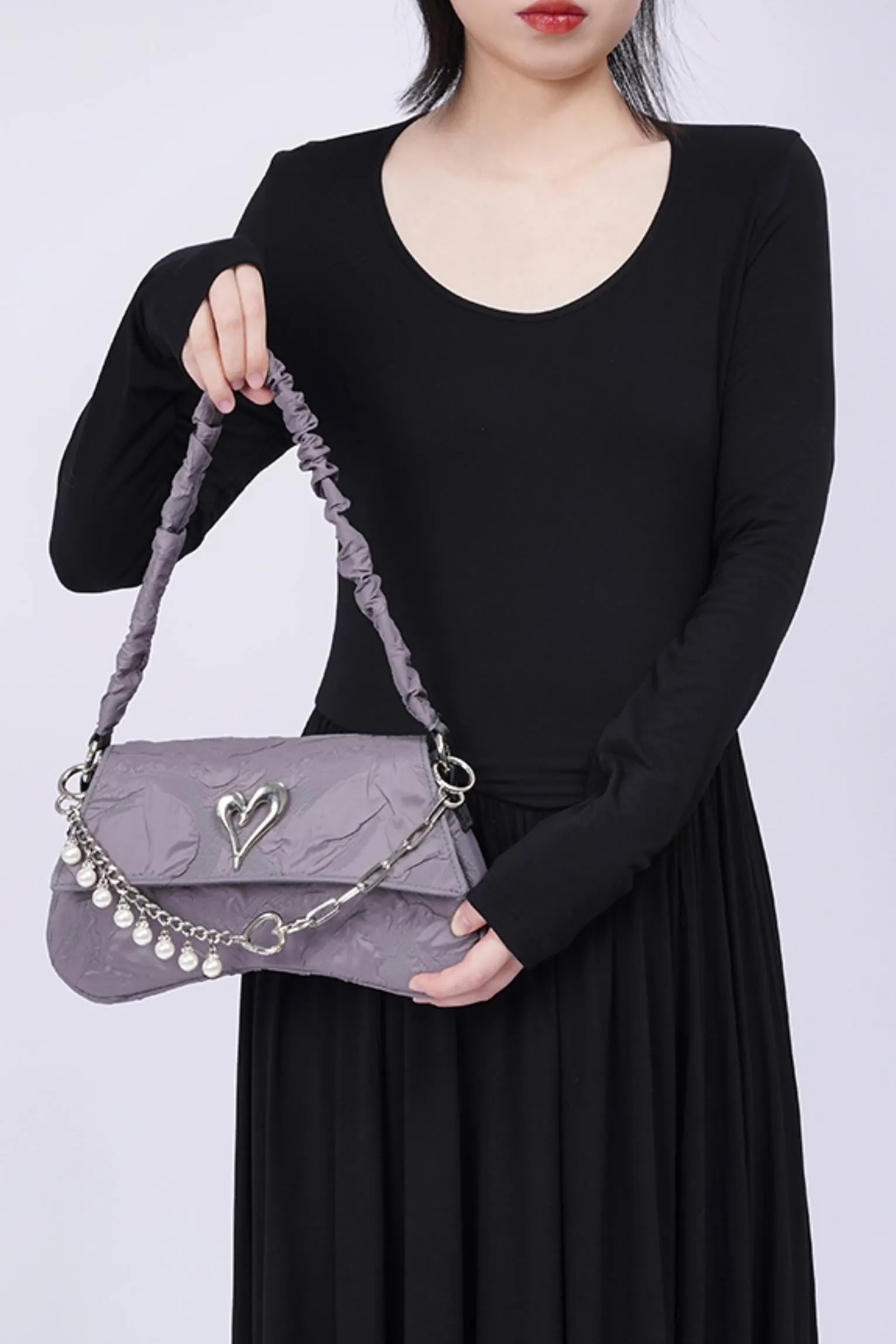 Pleated Pearl Crossbody Bag