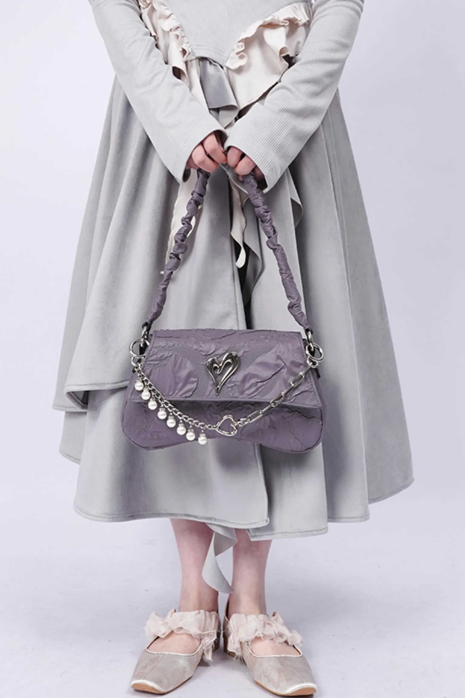 Pleated Pearl Crossbody Bag