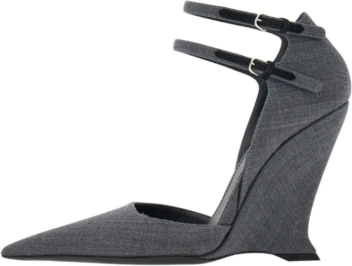 Pointed Closed Toe Wedge Heels for Women, Sexy Patent Leather Buckle Strap Office Dress Pumps Shoes
