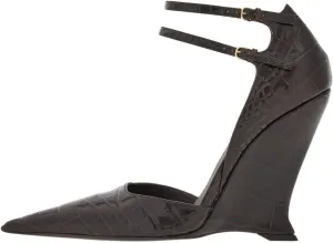Pointed Closed Toe Wedge Heels for Women, Sexy Patent Leather Buckle Strap Office Dress Pumps Shoes