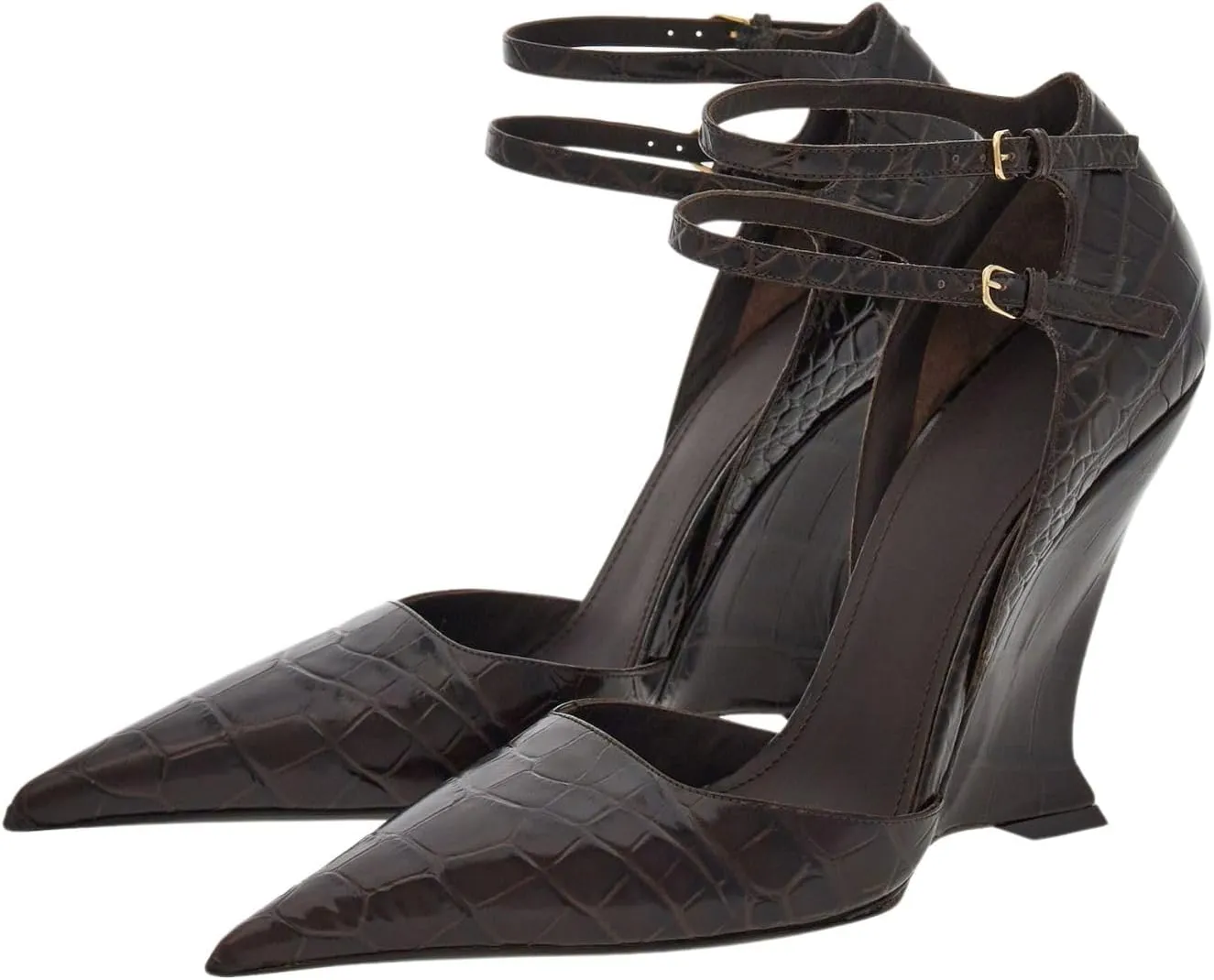 Pointed Closed Toe Wedge Heels for Women, Sexy Patent Leather Buckle Strap Office Dress Pumps Shoes