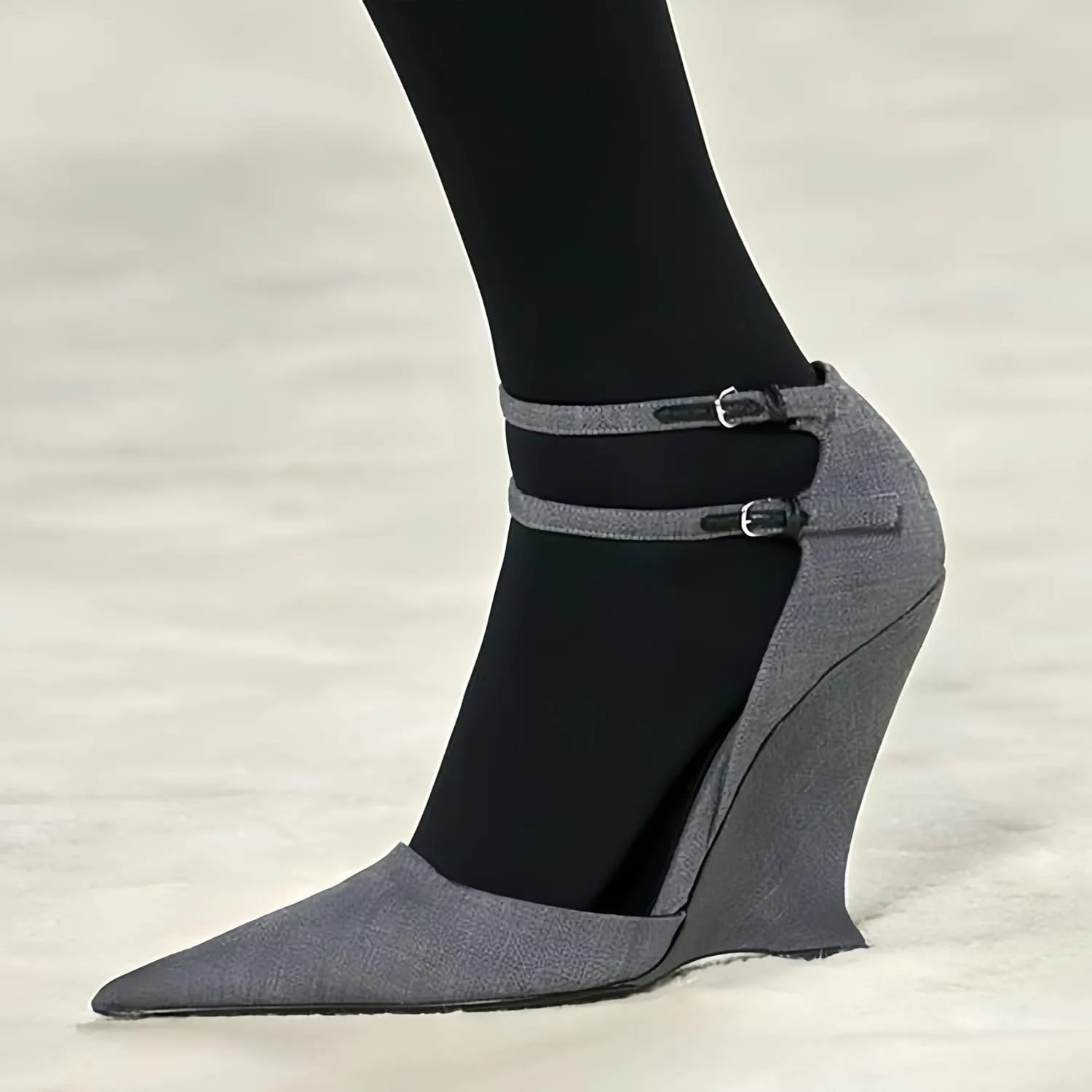 Pointed Closed Toe Wedge Heels for Women, Sexy Patent Leather Buckle Strap Office Dress Pumps Shoes