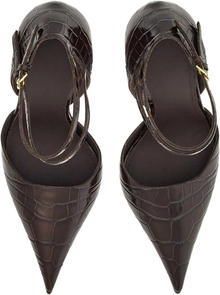 Pointed Closed Toe Wedge Heels for Women, Sexy Patent Leather Buckle Strap Office Dress Pumps Shoes
