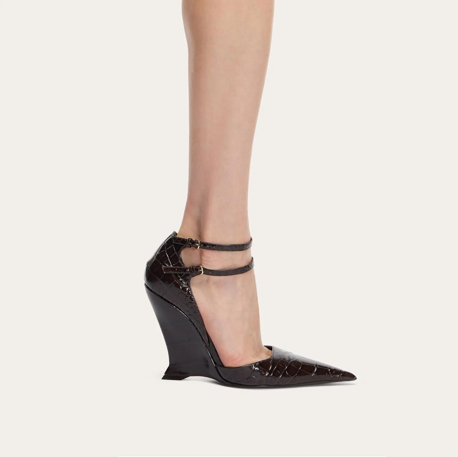 Pointed Closed Toe Wedge Heels for Women, Sexy Patent Leather Buckle Strap Office Dress Pumps Shoes