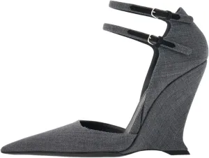 Pointed Closed Toe Wedge Heels for Women, Sexy Patent Leather Buckle Strap Office Dress Pumps Shoes