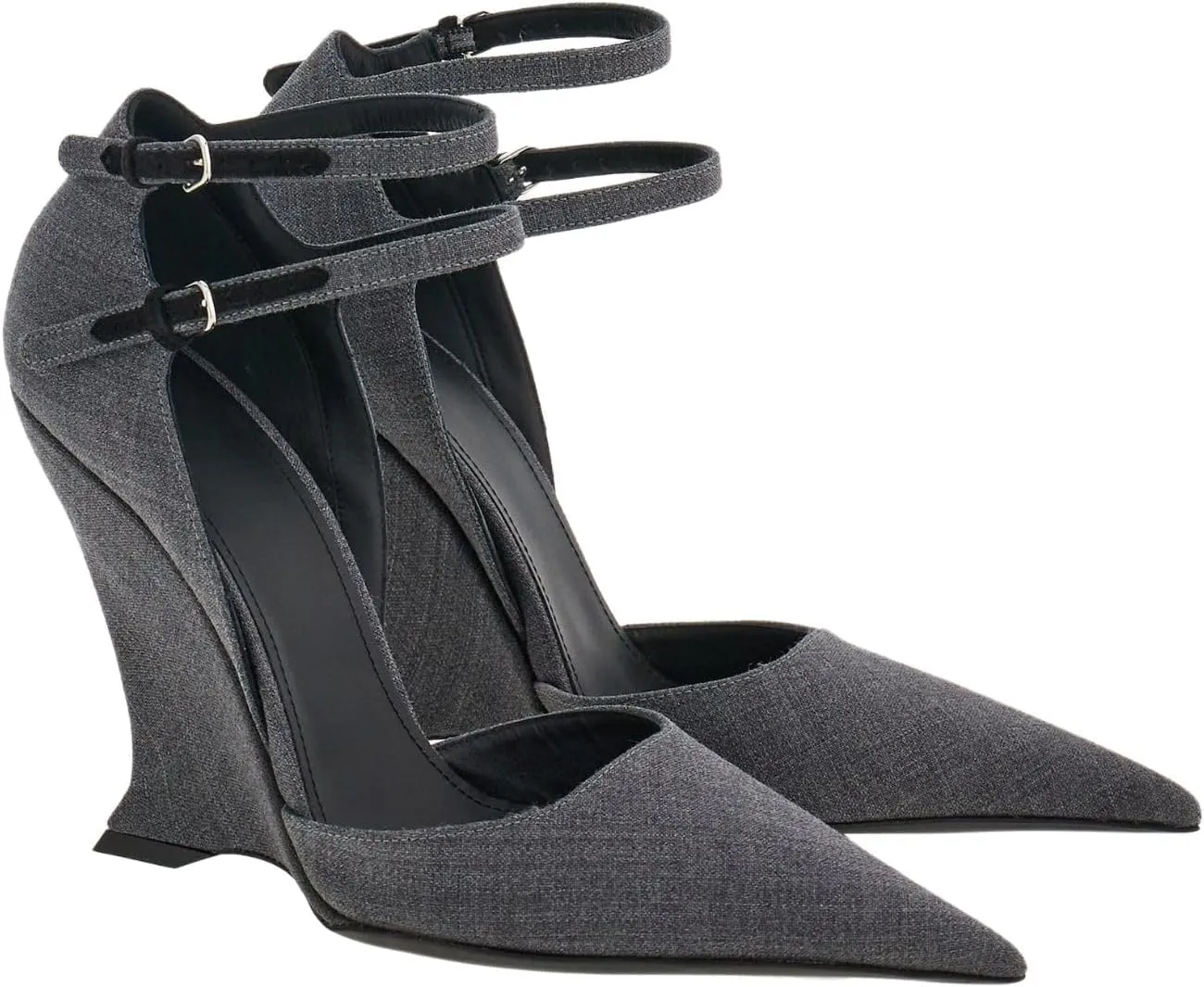 Pointed Closed Toe Wedge Heels for Women, Sexy Patent Leather Buckle Strap Office Dress Pumps Shoes