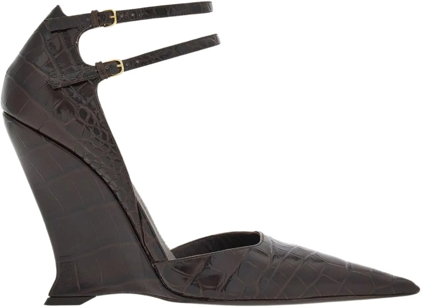 Pointed Closed Toe Wedge Heels for Women, Sexy Patent Leather Buckle Strap Office Dress Pumps Shoes