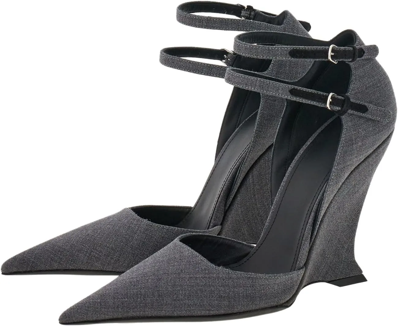 Pointed Closed Toe Wedge Heels for Women, Sexy Patent Leather Buckle Strap Office Dress Pumps Shoes