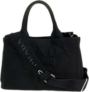 Prada Canvas Tote Bag, Black, Silver Hardware, Adjustable Strap