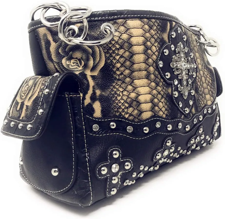 Premium Rhinestone Cross Western Embroidered Concealed Carry Handbag Purse in 6 colors