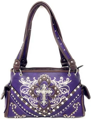 Premium Rhinestone Cross Western Embroidered Concealed Carry Handbag Purse in 6 colors