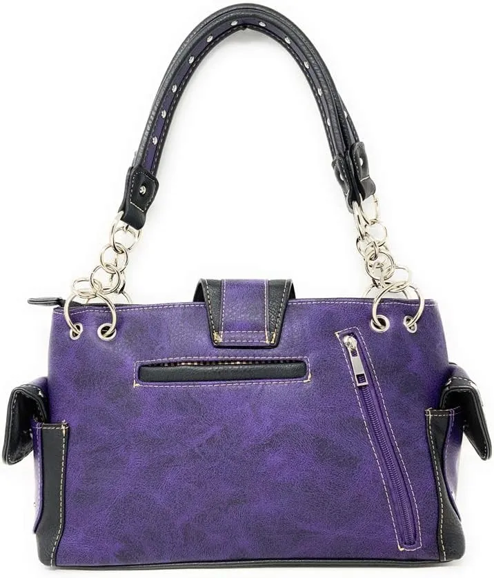 Premium Western Rhinestone Concealed Carry Buckle Floral Womens Shoulder Handbag Purse in Multi Color
