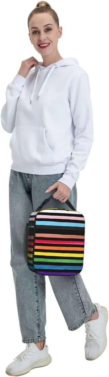 Progress Pride Stripes LGBT Rainbow Gay Insulated Lunch Bag Reusable Lunch Box Picnic Organizer Portable Tote Bags Thermal Container Ice Pack Food Handbag for Work Travel Gym