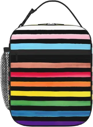 Progress Pride Stripes LGBT Rainbow Gay Insulated Lunch Bag Reusable Lunch Box Picnic Organizer Portable Tote Bags Thermal Container Ice Pack Food Handbag for Work Travel Gym