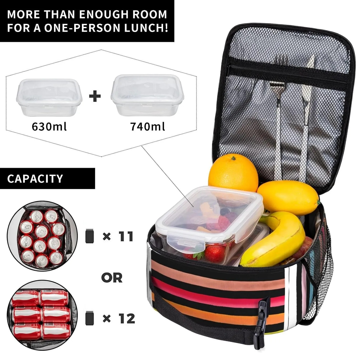 Progress Pride Stripes LGBT Rainbow Gay Insulated Lunch Bag Reusable Lunch Box Picnic Organizer Portable Tote Bags Thermal Container Ice Pack Food Handbag for Work Travel Gym