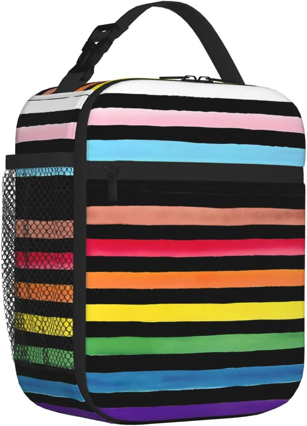 Progress Pride Stripes LGBT Rainbow Gay Insulated Lunch Bag Reusable Lunch Box Picnic Organizer Portable Tote Bags Thermal Container Ice Pack Food Handbag for Work Travel Gym