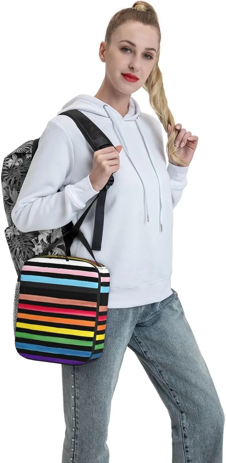Progress Pride Stripes LGBT Rainbow Gay Insulated Lunch Bag Reusable Lunch Box Picnic Organizer Portable Tote Bags Thermal Container Ice Pack Food Handbag for Work Travel Gym