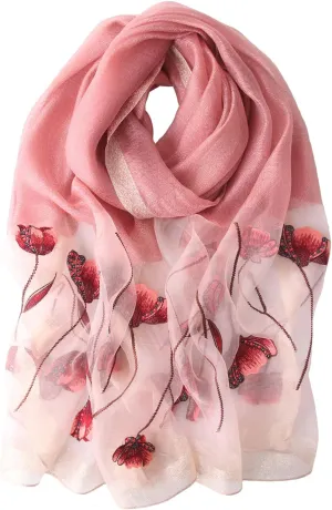 Purple Silk Scarf and Shawl - Elegant Embroidered scarves for Women Floral Pashmina shawls and wraps for weddings