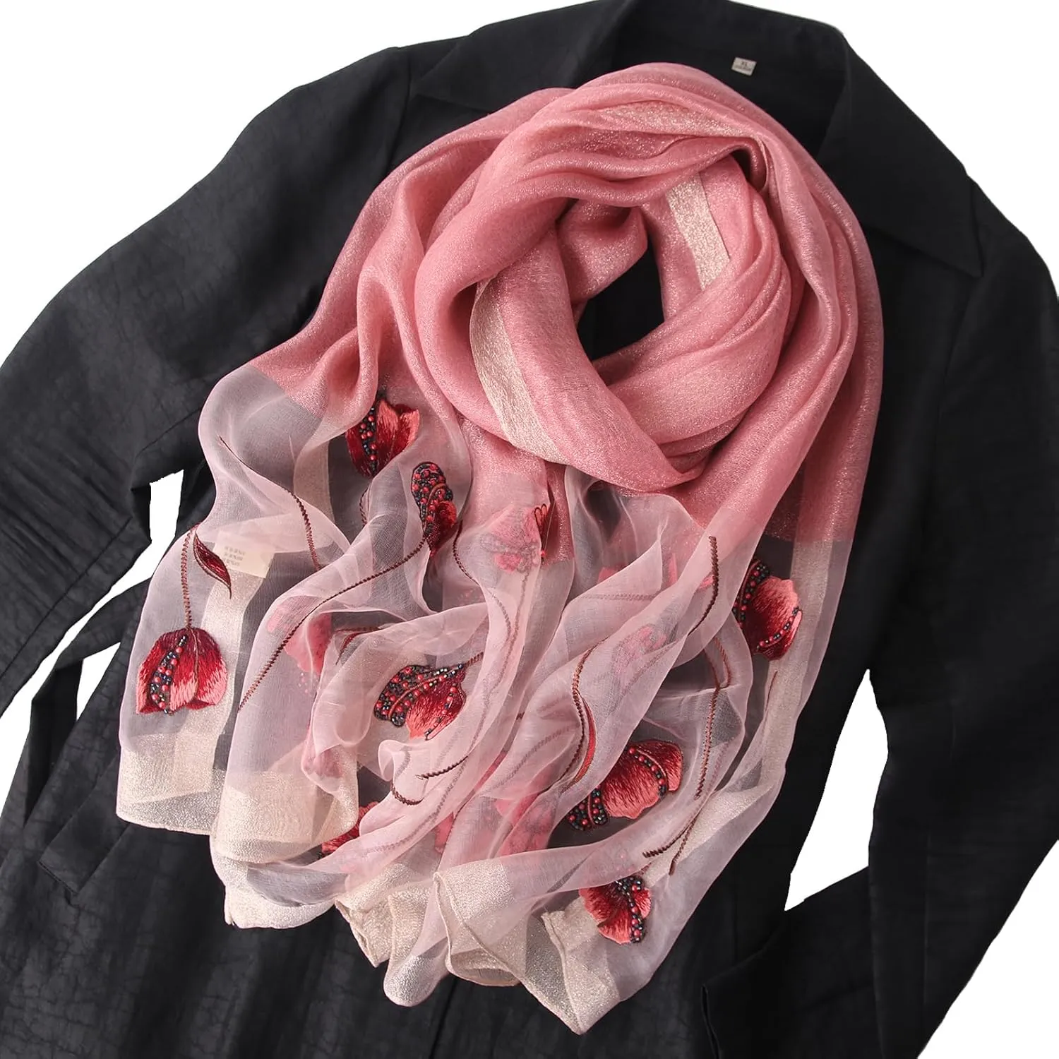 Purple Silk Scarf and Shawl - Elegant Embroidered scarves for Women Floral Pashmina shawls and wraps for weddings