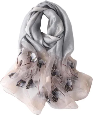Purple Silk Scarf and Shawl - Elegant Embroidered scarves for Women Floral Pashmina shawls and wraps for weddings