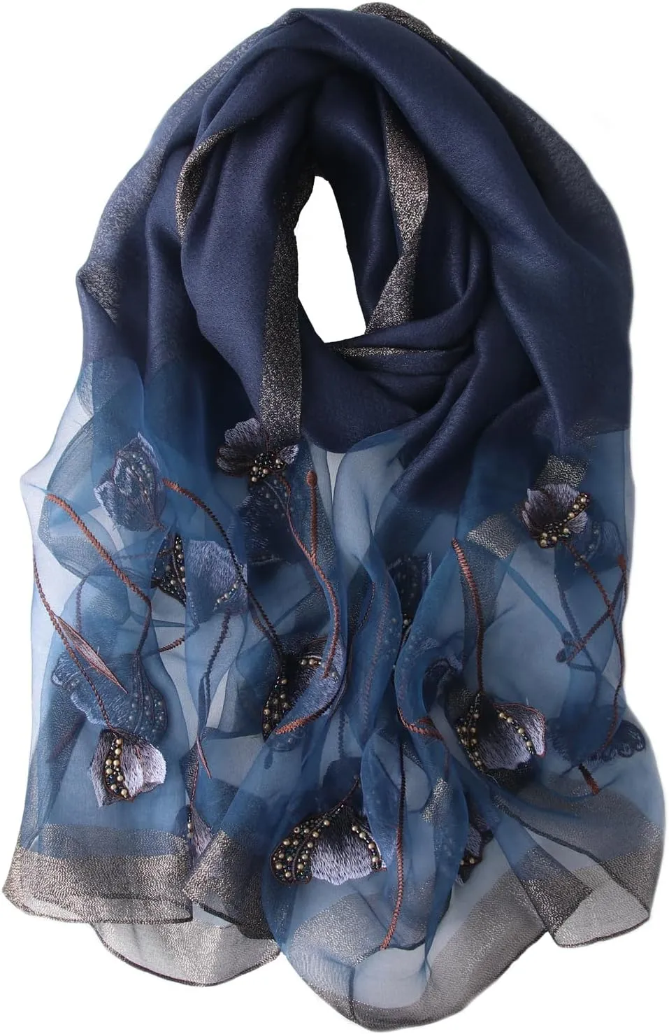 Purple Silk Scarf and Shawl - Elegant Embroidered scarves for Women Floral Pashmina shawls and wraps for weddings