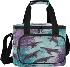 Purple Whale Turquoise Insulated Cooler Bag for Women Men Leakproof 24 Can Camping Car Cooler for Grocery Office