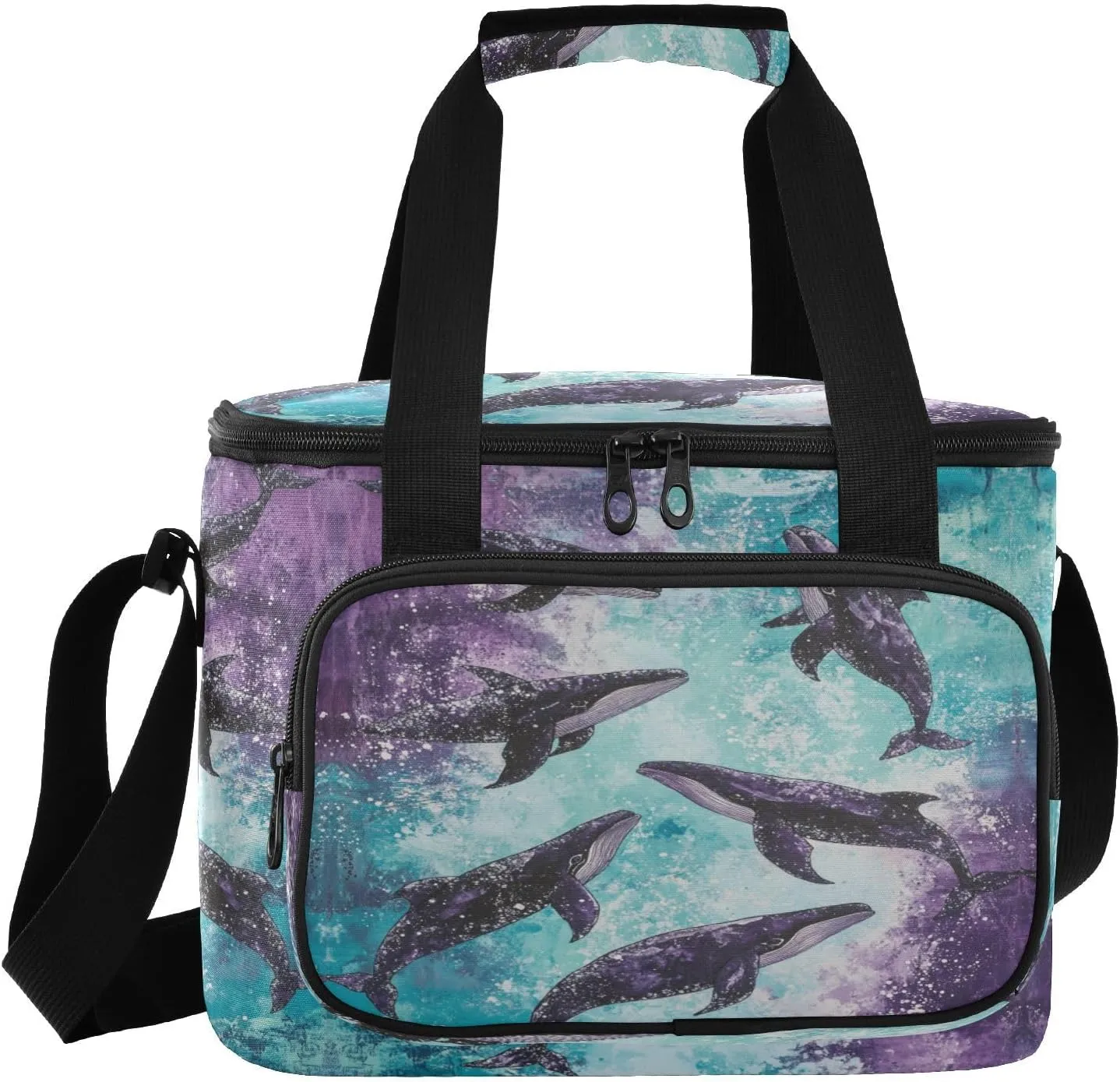 Purple Whale Turquoise Insulated Cooler Bag for Women Men Leakproof 24 Can Camping Car Cooler for Grocery Office