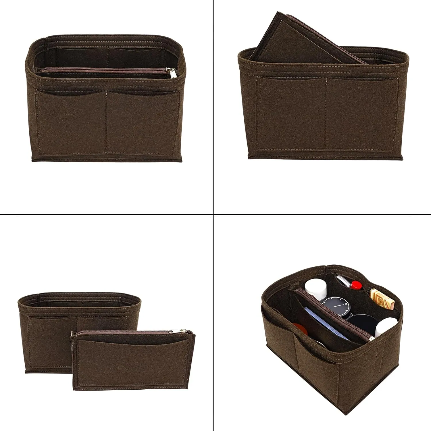 Purse Organizer Insert for LV Noe BB Bucket Bags,Tote Bag Organizer with zipper insert (Brown, Small)