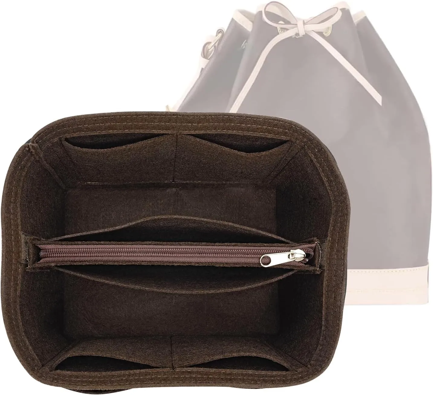 Purse Organizer Insert for LV Noe BB Bucket Bags,Tote Bag Organizer with zipper insert (Brown, Small)