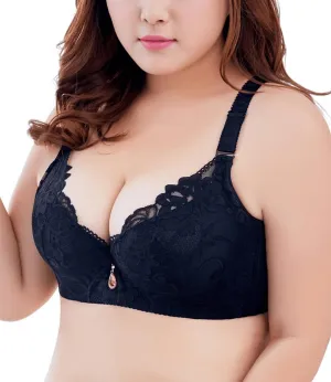 Push Up Bras for Women Plus Size Floral Lace Underwire Soft Cup Everyday Bra
