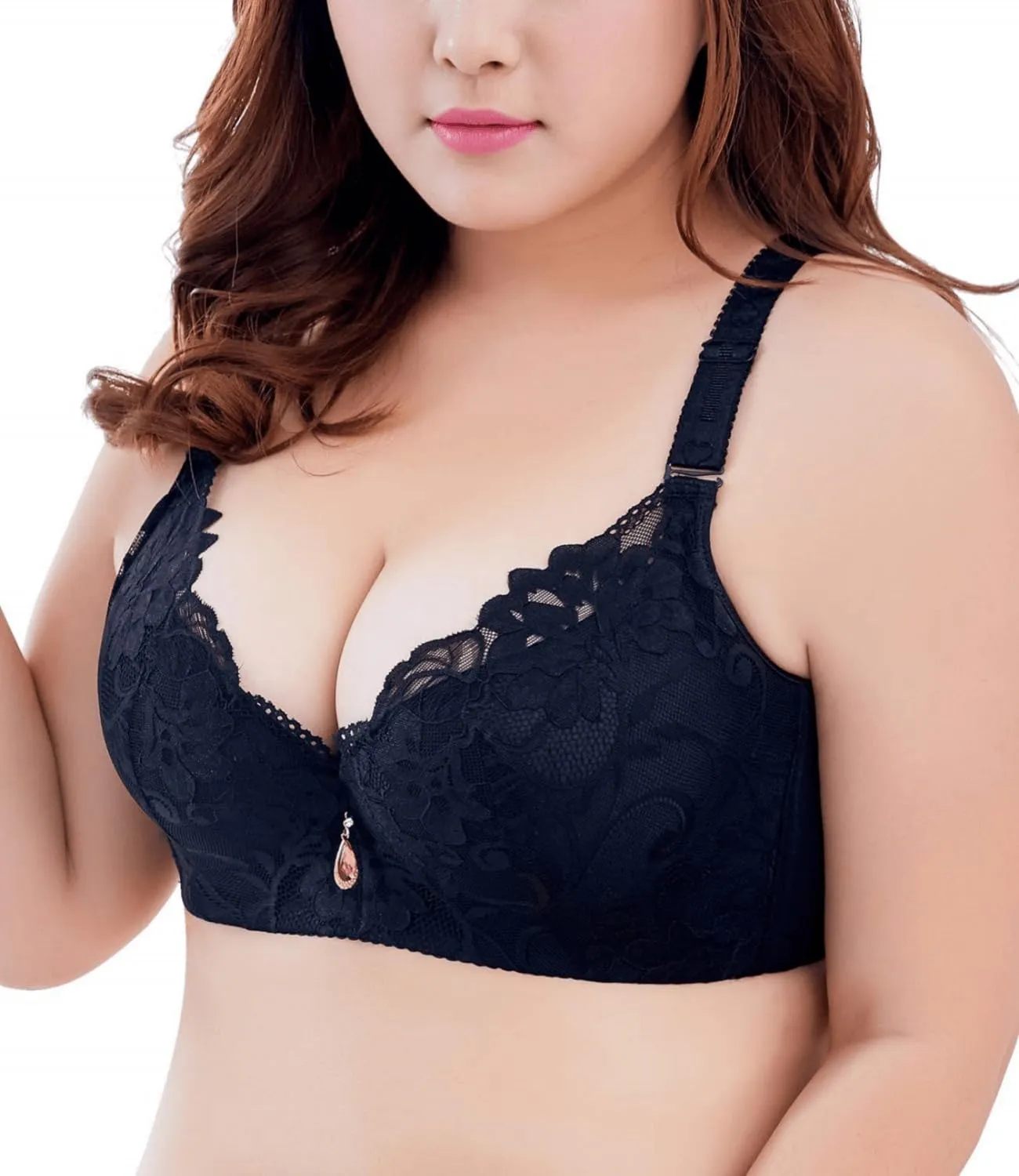 Push Up Bras for Women Plus Size Floral Lace Underwire Soft Cup Everyday Bra