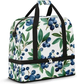 QsirBC Blueberries Plant Gym Bag for Women Duffle Tote with Shoes Compartment Men Weekender Duffel for Dance Travel Sports Swimming Overnight