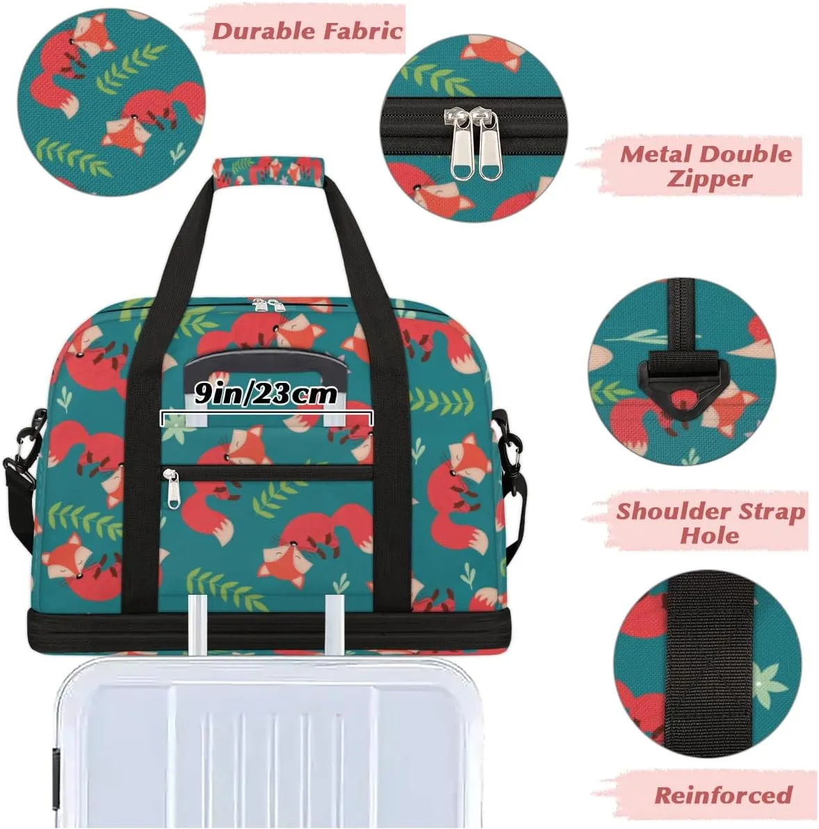 QsirBC Fox Amusing Decor Gym Bag for Women Duffle Tote with Shoes Compartment Men Weekender Duffel
