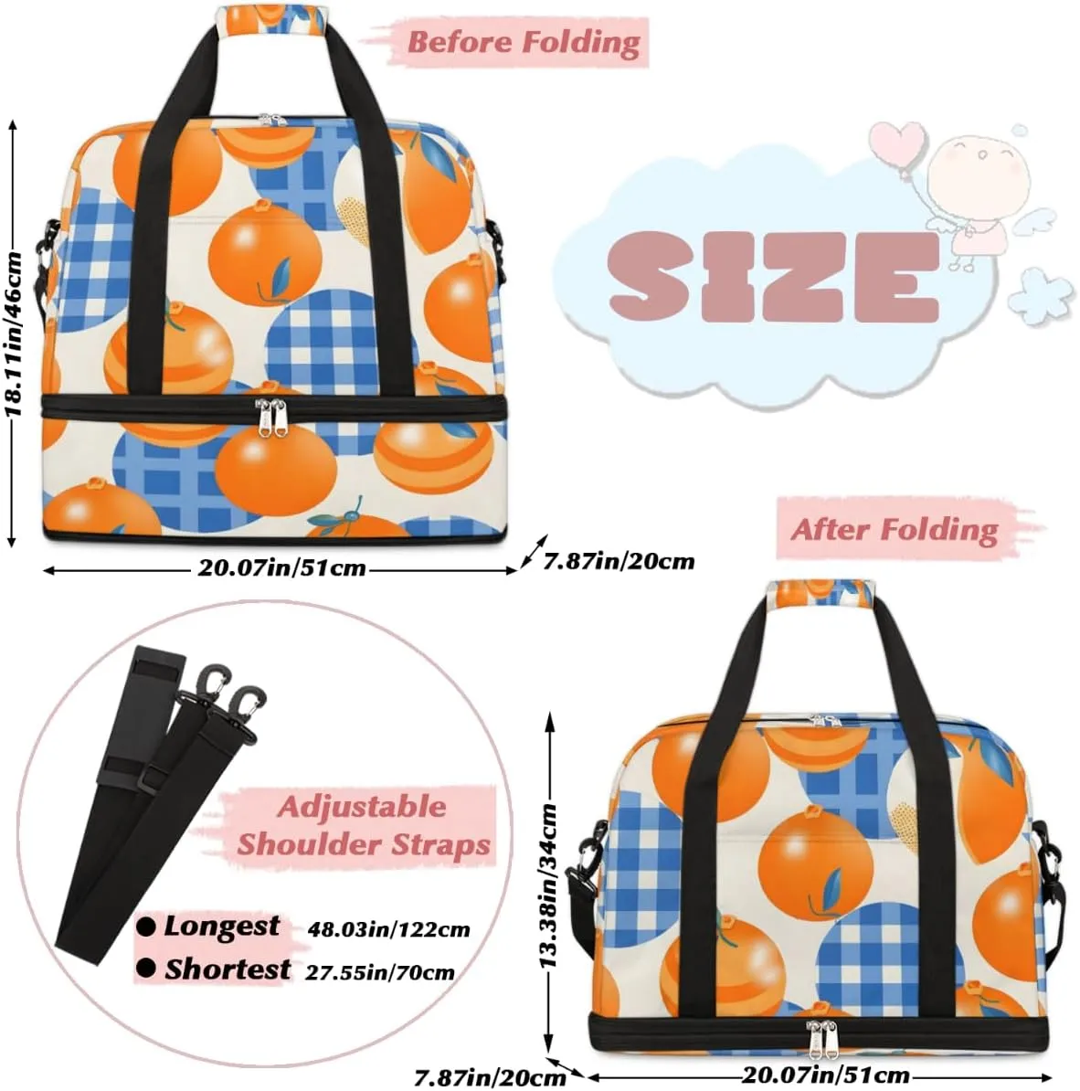 QsirBC Fox Amusing Decor Gym Bag for Women Duffle Tote with Shoes Compartment Men Weekender Duffel