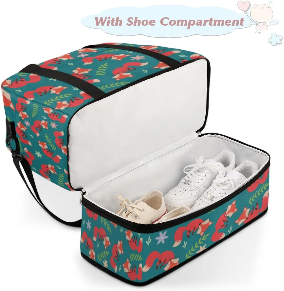 QsirBC Fox Amusing Decor Gym Bag for Women Duffle Tote with Shoes Compartment Men Weekender Duffel