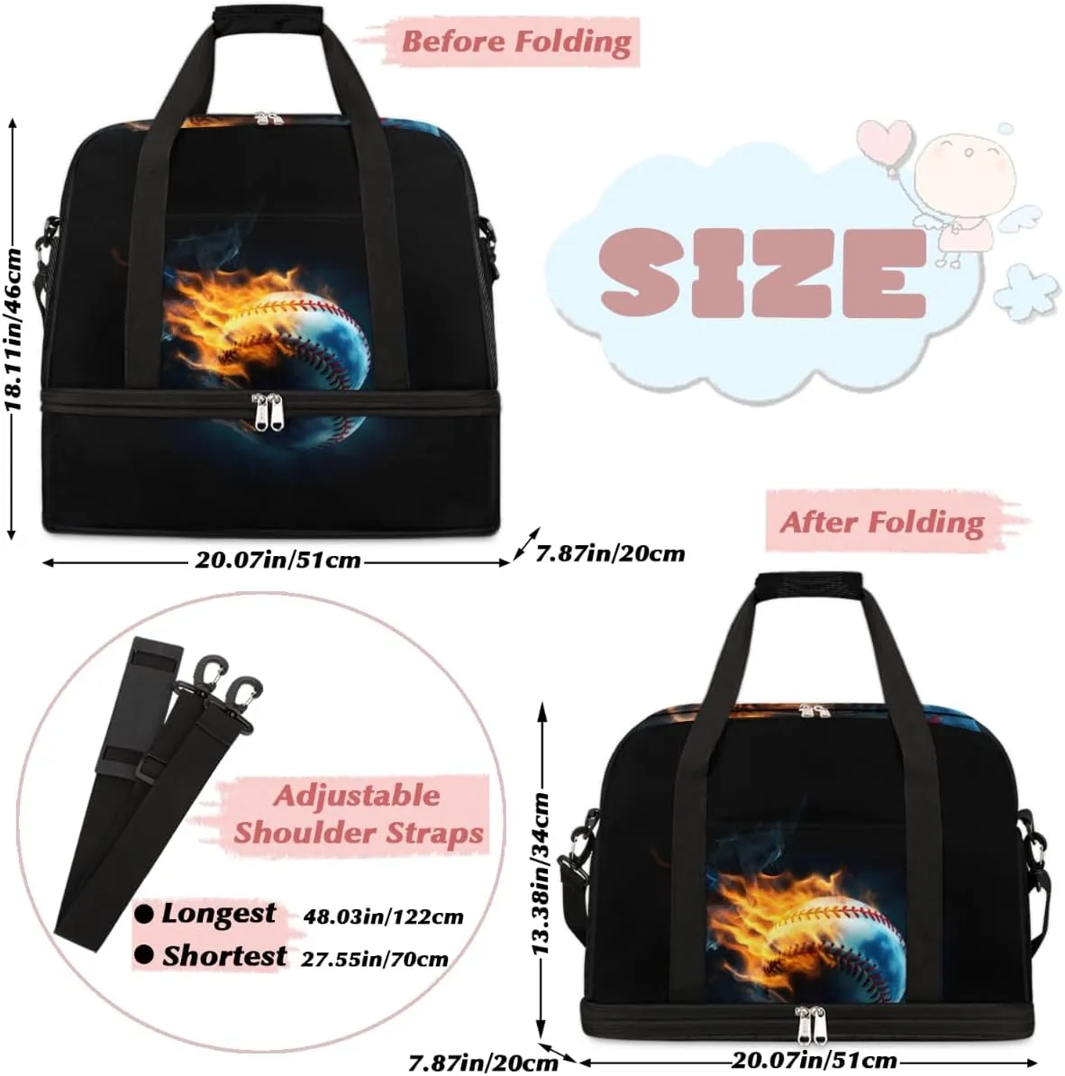 QsirBC Fox Amusing Decor Gym Bag for Women Duffle Tote with Shoes Compartment Men Weekender Duffel