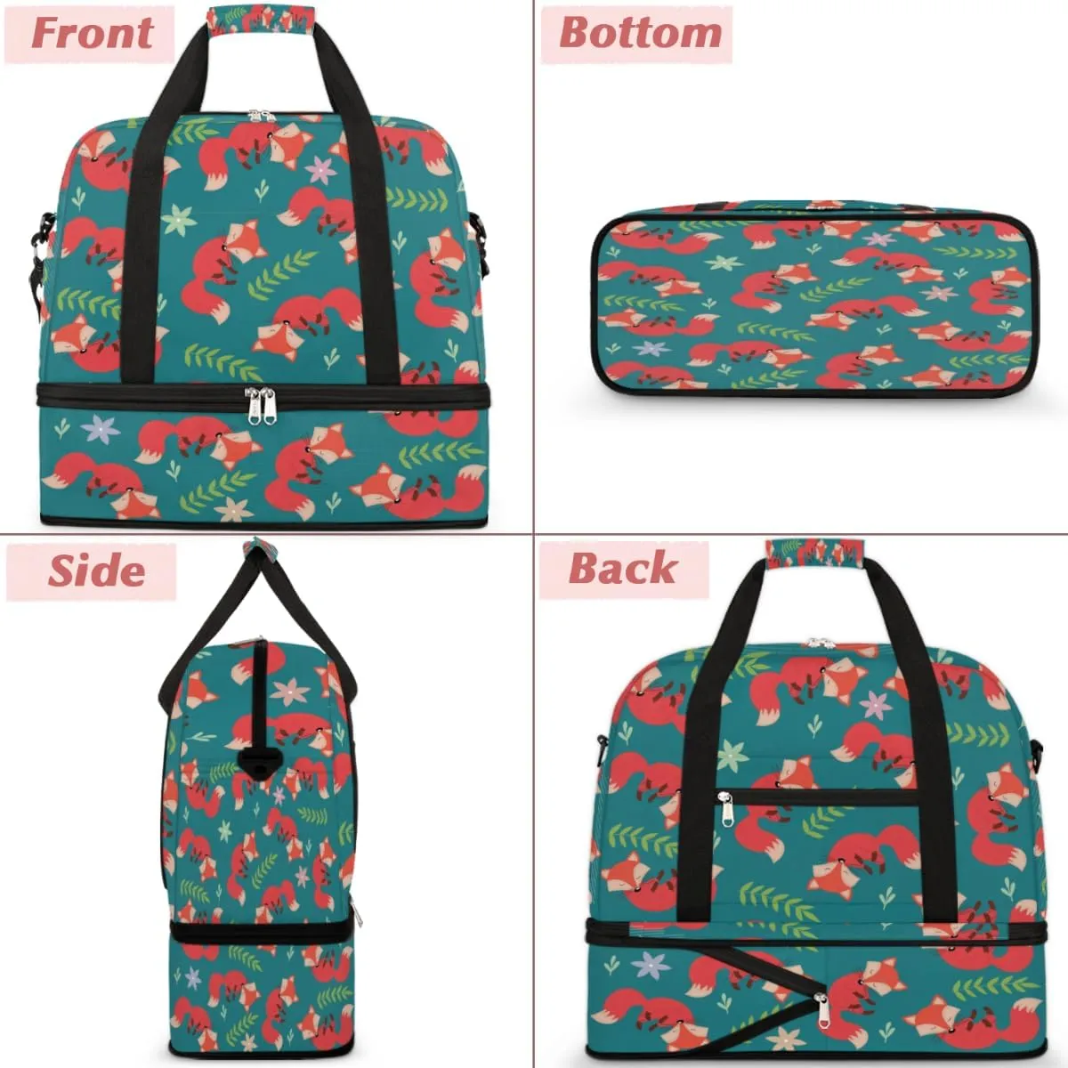 QsirBC Fox Amusing Decor Gym Bag for Women Duffle Tote with Shoes Compartment Men Weekender Duffel